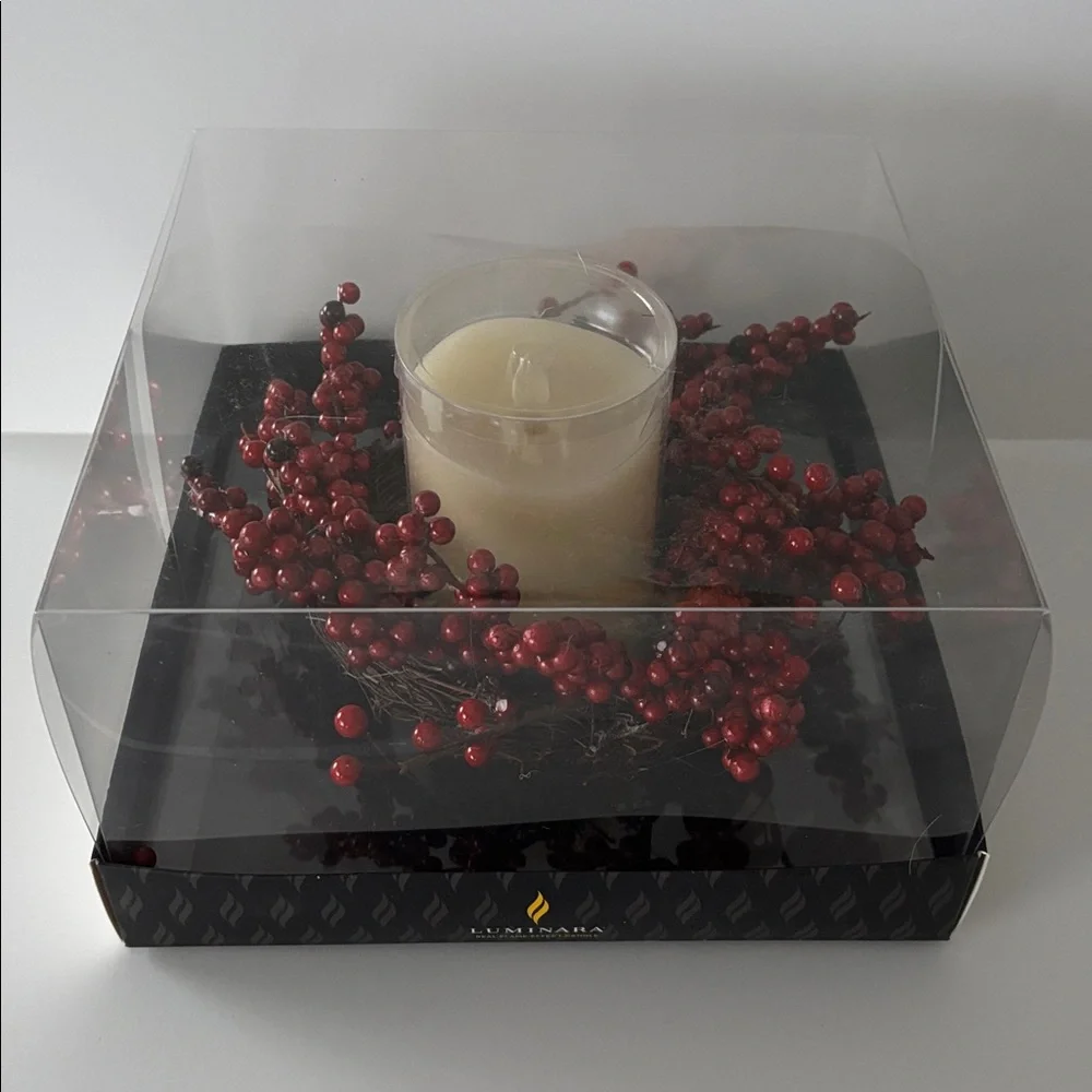 Luminare Red Berries and Ivory Flameless LED Candle Set
